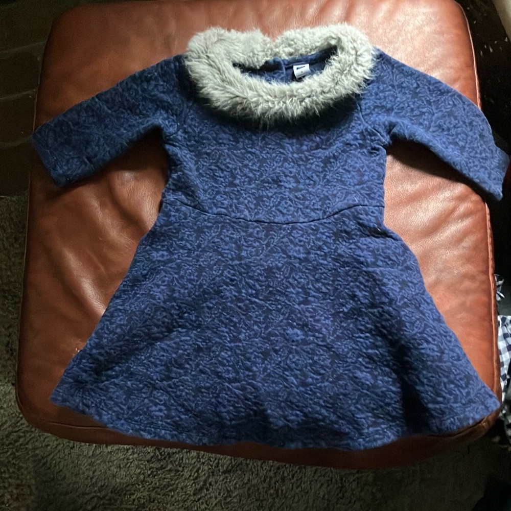EUC Janie and Jack Blue Dress with Faux Fur Collar size 5